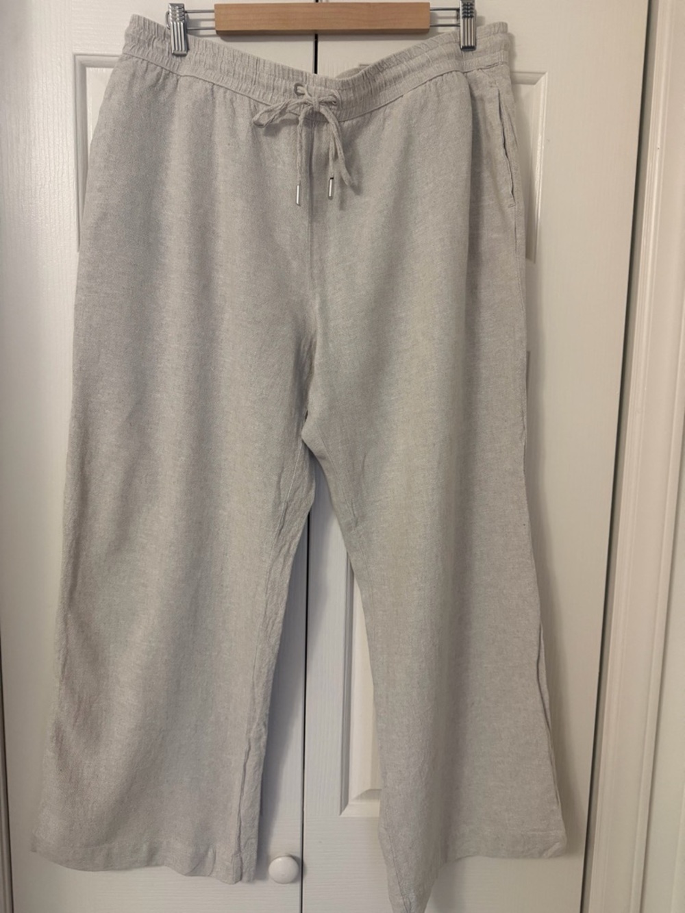Cream Linen Blend Wide Leg Pants – Drawstring Waist Summer Trousers